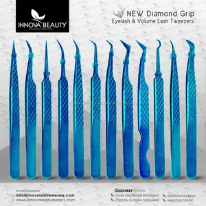 Japanese Steel Diamond Grip Volume Lash Tweezers/ Beautiful Diamond Grip Lash Tweezers