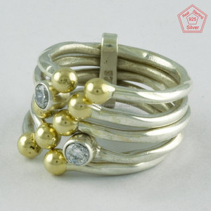 แหวนซ้อนกันได้ประดับเพชรสวิสสุดน่ารักทำด้วยมือแบบทูโทน925เงินสเตอริงสำหรับงานแต่งงาน/ปาร์ตี้/วันครบรอบขายส่งอินเดีย - Product Image 3