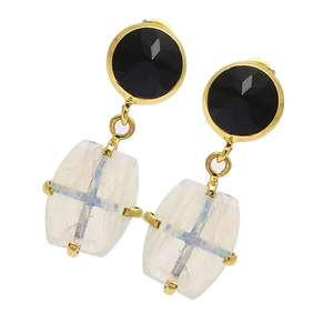 พลอยมูนสโตนสีดำ925ต่างหูชุบทองเงินสเตอร์ลิงต่างหูแฟชั่นสำหรับวันครบรอบแต่งงานและงานเลี้ยง - Product Image 1