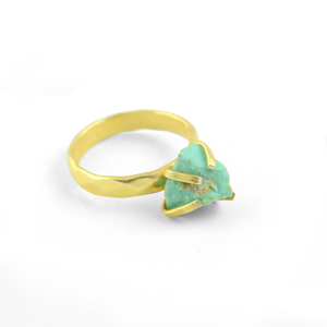 Bague de pierre précieuse de Turquoise brut, bijoux en argent plaqué or, bijoux de créateur - Product Image 5