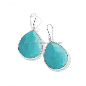 Boucles d'oreilles pendantes en argent sterling 925 avec pierre précieuse turquoise pour mariage, fête, cadeau - Product Image 1