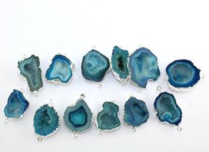 Geode azul cielo Natural Druzy plata galvanizado borde DIY conector venta al por mayor joyería doble fianza fabricación suministros conectores - Product Image 6