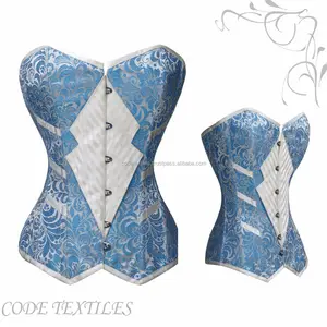 אופנה עיצוב בוגר כחול Overbust Brocade פרח Bustier מחוך