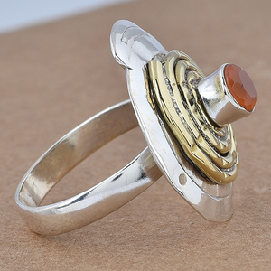 Anillo de plata esterlina 925 con piedras preciosas cornalina facetadas redondas, anillo chapado en oro, anillo clásico de moda para regalo de boda. - Product Image 3