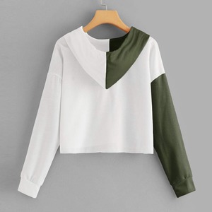 <b>Long</b> <b>Sleeve</b> Autumn Fashion Green Short Sweatshirt Lady <b>CROP</b> <b>TOP</b> HOODIE - Product Image 3