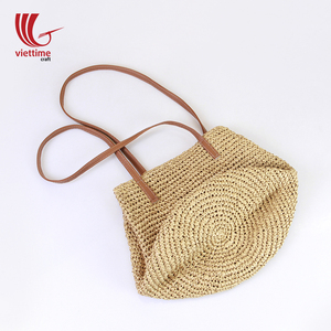 Sac de plage en paille vintage bohème avec deux poignées fermeture ouverte économique sac de plage tissé en gros - Product Image 5