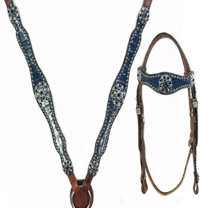 Juego de cuello de pecho occidental ecuestre de cuero DD de la mejor calidad, riendas de cabeza de puesto alto duraderas de cristal para deportes de caballos - Product Image 1