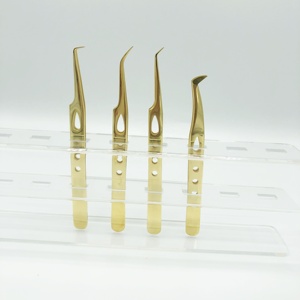 แหนบต่อขนตาสแตนเลสแบบทนทานชุบทอง24K ปลายไฟเบอร์ออกแบบเป็นกลีบพร้อมฉลากส่วนตัว - Product Image 4