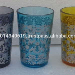 Juego de 6 vasos de chupito dorados marroquíes con estampado colorido, juegos de café y té para fiestas de té - Product Image 1