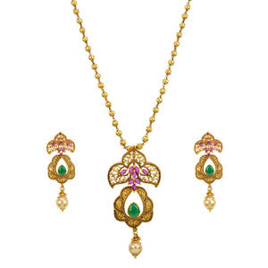 Artificial Gold Plated Antique Classic Pendant Set 13111 <b>Fashion</b> <b>Jewellery</b> Wholesalers in India - Product Image 1