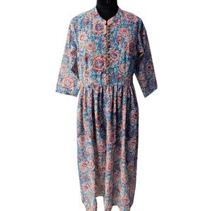 Robe longue indienne imprimée de blocs floraux en coton fait à la main robe d'été robe de soirée tenue de fête robe tunique Boho tenue de noël pour femmes - Product Image 1