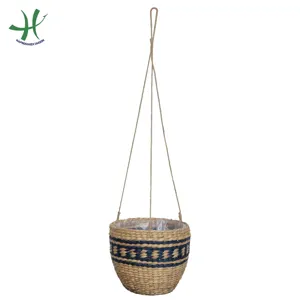 Round water hyacinth hanging hanging basket hanging wicker flower with basket natural navy blue brown HAPROSIMEX SAIGON