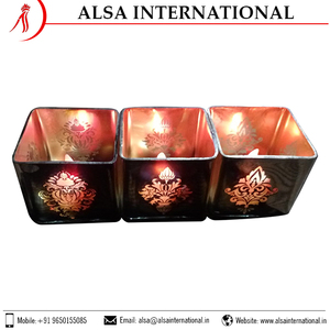 Bougeoirs votifs en verre décoratifs en gros de haute qualité forme carrée avec logo en métal pour un usage domestique et des occasions de Noël - Product Image 2