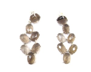Pierre précieuse de quartz fumé avec argent plaqué à la main pierre taillée à facettes forme ovale cadeau de fantaisie pour sa boucle d'oreille - Product Image 1