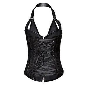 Wholesale Sexy Hollow Zipper Front Faux Leather Overbust Corset