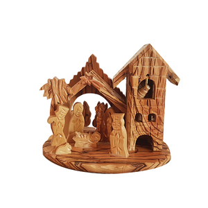 Décorations de Noël d'intérieur élégantes en terre sainte faites à la main Scène de la Nativité en bois d'olivier Fournitures de décoration en bois Modèle OWO-02 - Product Image 1