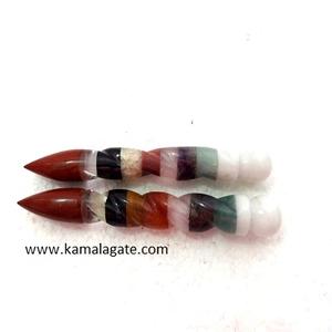 Wholesale Natural Agate Gemstone Stick Chakra Bonded Pointed <b>Crystal</b> for Healing Semi-Precious Stone Crafts on Sale - Product Image 1