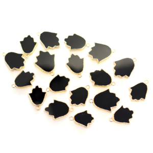 Black Onyx 20-22MM Brass Pendant Hamsa Shape Gold Plated Pendant Jewelry Findings with Bail Natural Stone and Gemstone - Product Image 3