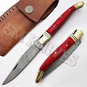 Couteau de poche en Laguiole, lame de damas faite à la main avec gaine en cuir (smf23) - Product Image 4
