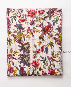 Bird Printed Kantha Quilt Handmade Quality Kantha Quilt Handblock Printed Quilt - Product Image 1