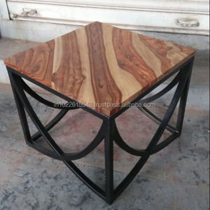 Mesa auxiliar comercial de hierro y madera de sheesham industrial moderna para uso en sala de estar, dormitorio o restaurante - Product Image 1