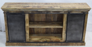 Aparador de madera de mango macizo de estilo urbano industrial moderno, puertas corredizas de hierro, cajón de almacenamiento extensible para comedor, sala de estar - Product Image 3