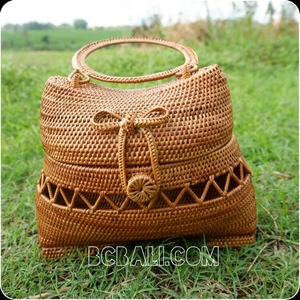 Ethnic Tote Handbag Straw Rattan Hand Woven Ata Grass Balinese Full Handmade Natural Design - Product Image 1