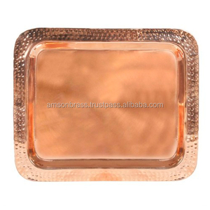 Bandeja decorativa de cobre para servir alimentos, bandeja de cobre con mango de inserción, bandeja de servicio grande antigua, restaurante de Hotel en casa - Product Image 3