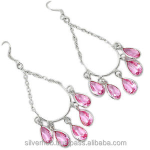 925 Sterling Silver Dangle <b>Earrings</b> for Women <b>Handmade</b> Natural Pear Pink Kunzite Gemstone Silver Long Cocktail Dangling <b>Earrings</b> - Product Image 1