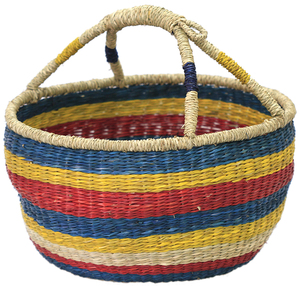 Eco Friendly Ghana Bolga <b>Basket</b> with Vibrant Stripes and Leather Handle Perfect for Market Tote and Home Organization - Product Image 2