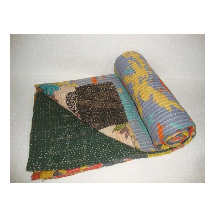 Feine Vintage Kantha Stepp decke Hand genähte Baumwolle Quilt Bohemian Bettwäsche Tages decke Decke werfen