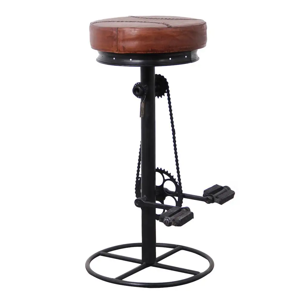 Vintage Industrial Bicycle Bar Stool, Industrial Mateo Leather Iron Bicycle Bar Stool