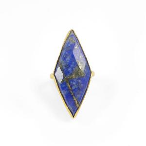 Lapis Lazuli bague en laiton plaqué or, longue et étroite, marquise réglable, Fine personnalisation, bijoux - Product Image 3