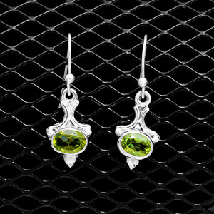 Belle forme ovale vert péridot pierres précieuses boucle d'oreille en argent sterling 925 boucle d'oreille à la mode plaqué argent boucle d'oreille à la mode - Product Image 5