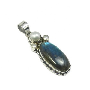 Simple Design 925 Sterling Silver <b>Labradorite</b> Pearl Multi Gemstone Vintage Style <b>Pendant</b> Fine Jewelry Charms Necklace Wedding - Product Image 1