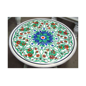 หินอ่อนสีขาวอินเดีย Pietra Dura ท็อปส์ซูโต๊ะกลม - Product Image 1
