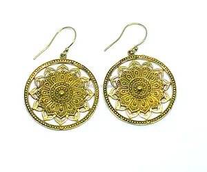 Boucles d'oreilles pendantes en laiton massif pour femme, bijoux indiens faits à la main, sans nickel, 2017