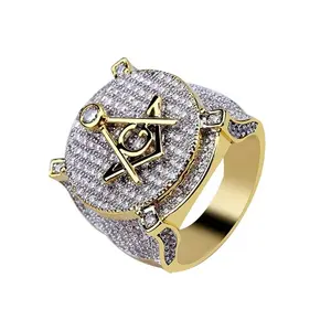 14 KT Gold Plated Iced Out CZ Mason Ring for Men