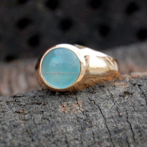 Bague en pierre précieuse de calcédoine Aqua naturelle, en argent Sterling 925, fait à la main, pour hommes - Product Image 2