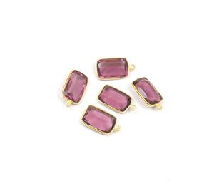 Améthyste naturelle forme rectangulaire plaqué or connecteur de lunette à caution unique métal laiton cuivre fabrication de bijoux résultats taille de perle MM - Product Image 1