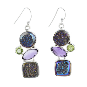 Trendy Marquise Amethyst Druzy Gemstone 925 <b>Sterling</b> <b>Silver</b> Bezel Setting Ear <b>Wire</b> Dangle Earrings for Women Wedding Party Gift - Product Image 1