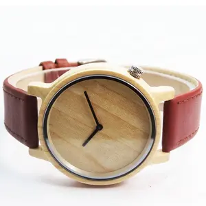 Eenvoudige Esdoornhout Horloge Fabricage Pu Lederen Riem Mannen Merkloze Quartz Horloge Aangepaste