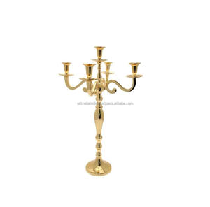 NEW GOLD PLATED FIVE ARM CANDELABRA for WEDDING and EVENT DECORATION METAL CANDELABRA I WHOLESALE PRICE NEW <b>CANDLE</b> <b>HOLDERS</b> - Product Image 1