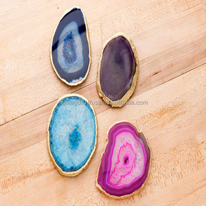 สร้อยข้อมือควอตซ์โรสควอตซ์คริสตัลหลากหลายแผ่นหินอาเกตขอบทองชุดจานรองแก้ว - Product Image 1