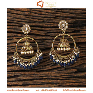 ต่างหู Jhumki เคลือบทองพร้อมมุกสีฟ้า17106สไตล์บาหลี - Product Image 2