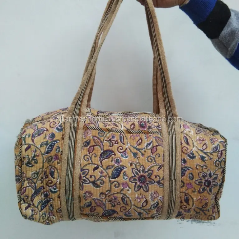 جميل اليدوية القطن قماش مطبوع يدوي المطبوعة kantha مبطن السفر حقيبة من القماش الخشن