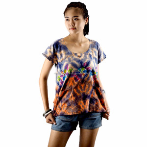 NAPAT เสื้อมัดย้อมแขนสั้นสำหรับผู้หญิง,เสื้อเชิ๊ตผู้หญิงรุ่นใหม่ - Product Image 1