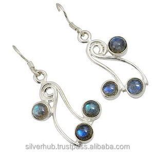 New Latest Trending 925 <b>Sterling</b> <b>Silver</b> Round Labradorite Gemstone <b>Silver</b> <b>Dangle</b> <b>Earrings</b> For Beautiful Women ODM OEM Supplier - Product Image 1