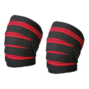 Rodilleras de levantamiento de fuerza personalizadas al por mayor, material de algodón y caucho con logotipo, alivio del dolor de rodilla, envoltura de levantamiento de pesas - Product Image 1