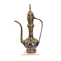 A.H. Decorative brass arabic tall aftaba small brass colorful aftaba in antique imitation metal brass home decoration gift Set